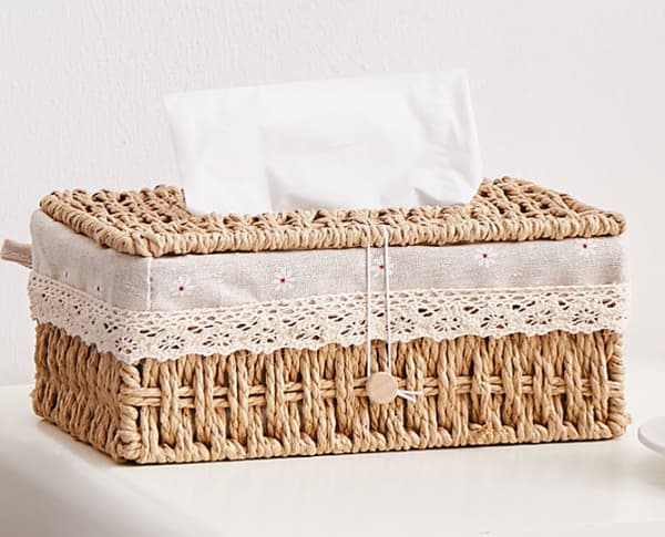 Originalfarvet, rektangulær, vævet servietboks, rattan servietboks