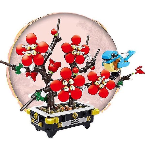 Romanttinen Maljakko Puutarha Lintupotti Koottu Rakennuspalikat Klassikko Malli Rakennuspalikat Sarja Lasten Paketti Lahja Laatikossa 565kpl Luumu Kukinto