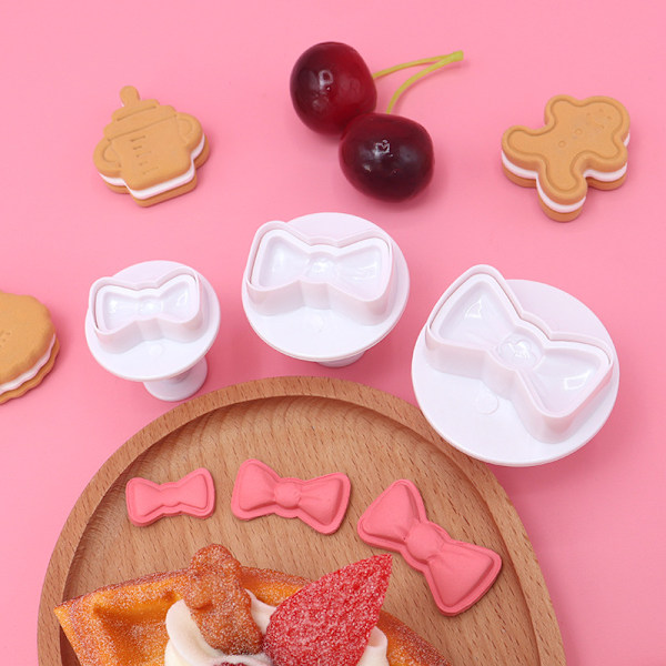 3 stk/sett Plast 3D Mini Sløyfeknute Form DIY Fondant Stempel Kutter Kakeform Sløyfe Kjeks Cupcake Topper Form Baking