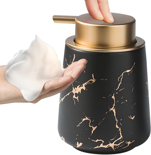 Keramisk Sæbedispenser Til Skum Og Lotion Med Let Trykpumpe Sort 12,5x8,5cm