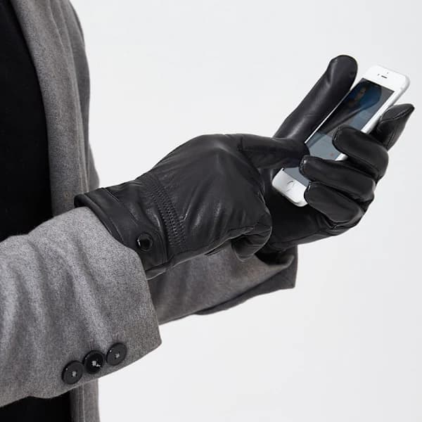 {xj}1 par sorte læder touch screen handsker til mænd fra Haining