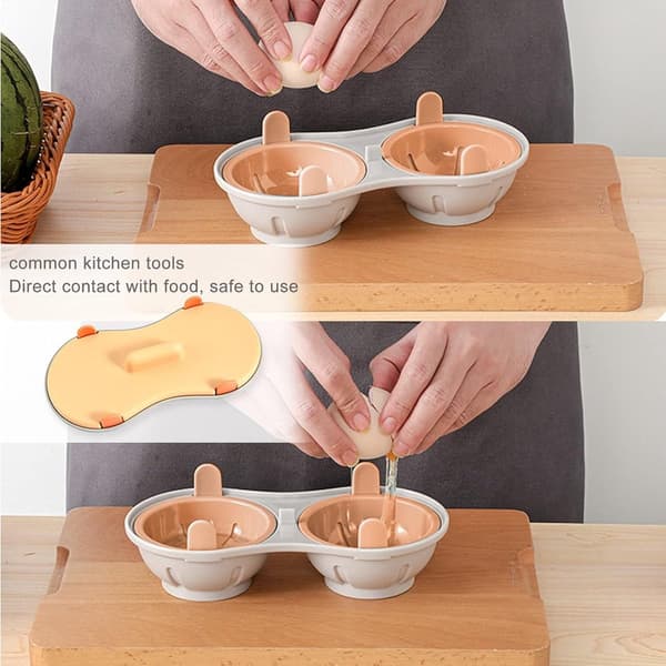 Microwave Egg Cooker - 22*11*8 cm - 2 Cavities, Poached Egg Maker, Poaching Cups - Egg Poacher, Kitchen Utensils - Orange