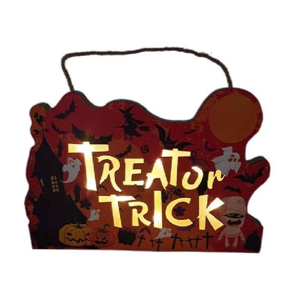 Led-ljus Halloween dekoration Treat or Trick or Treat trähänge prydnad Halloween