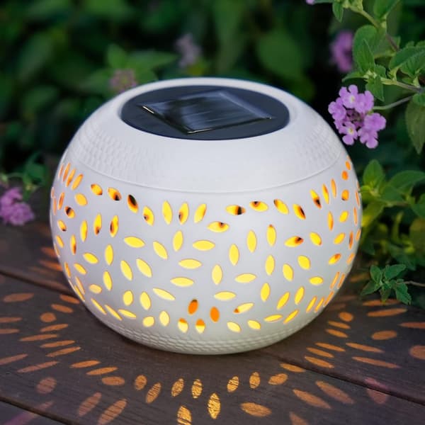 Solar Powered Metal Table Lamp with Dotted Pattern, for Indoor and Outdoor Use 2 White 2 White