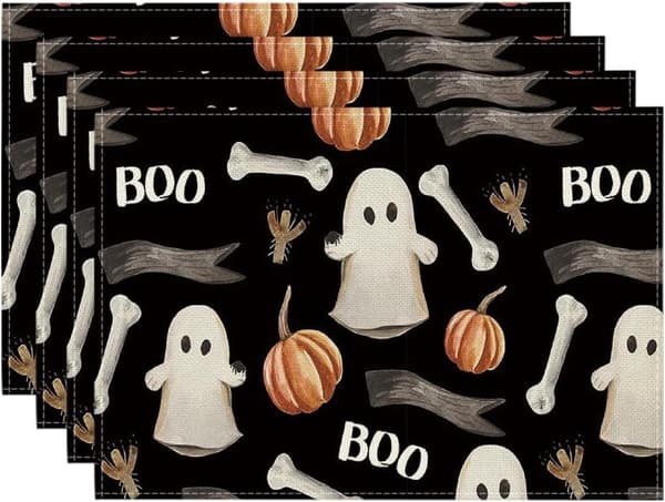Sett med 4 bordstabletter 30 x 45 cm til Halloween, vaskbar, for ki