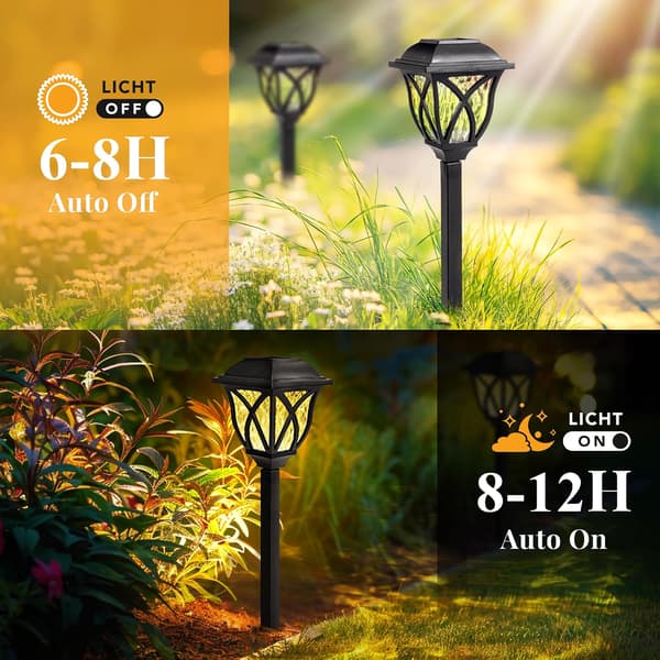 Sett med 4 Vanntette LED Utendørs Solcellelamper - 1W IP65 - 10*10*44 cm - Varmhvit - Dekorative, Egnet for Hage, Terrasse