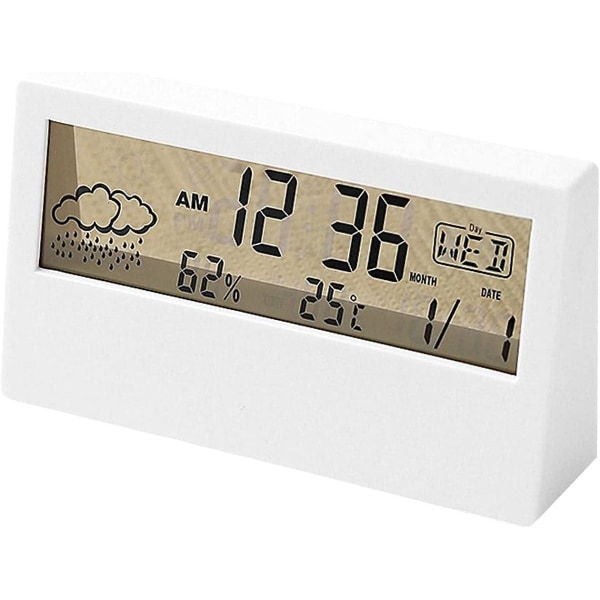 Elektronisk väckarklocka, Digital väckarklocka med kalender, luftfuktighet & temperatur, Sängbordsklocka för sovrum, vardagsrum, snooze-funktion & stor