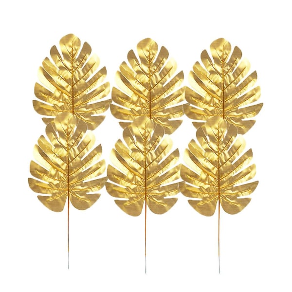12 st Simulerade Sköldpadds-Blad Konstgjorda Växter Falska Monstera-Blad Med Stång Heminredning Vägg Golden L