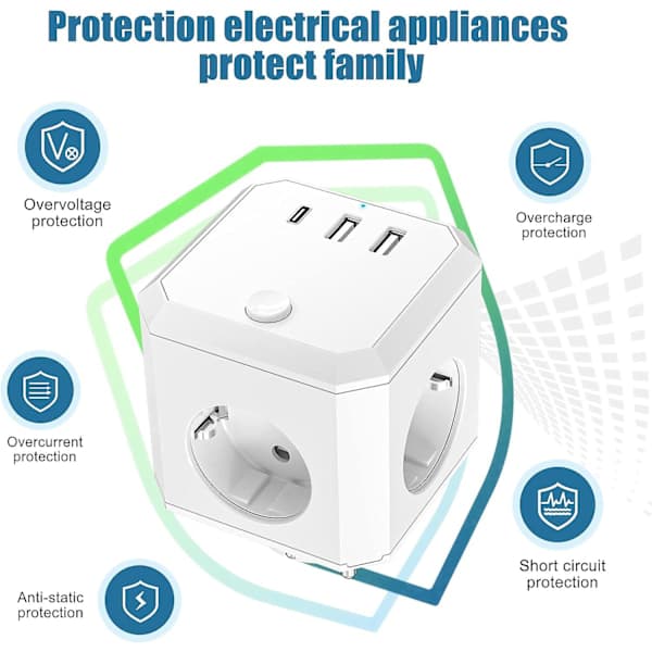 Cube Socket, Multiple Sockets Without Cord, With Switch, 4 Sockets, Portable and Practical.