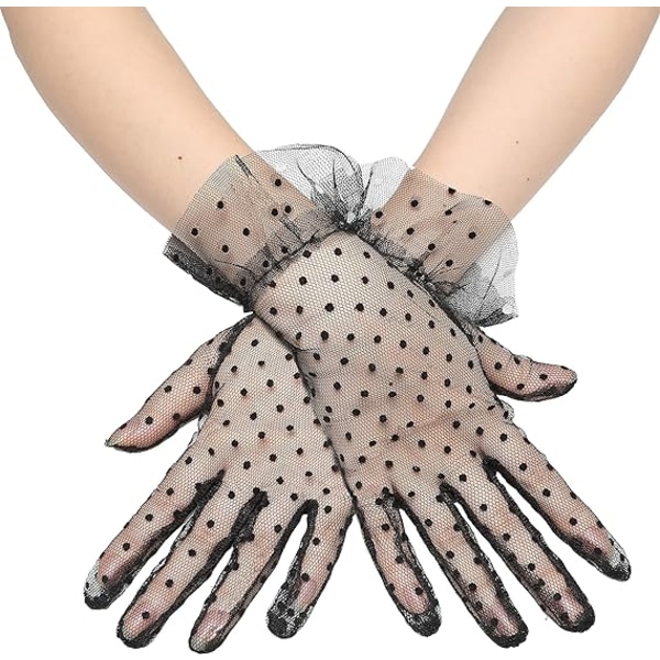 Svart - Korta handskar för kvinnor från 1920-talet med spets Klassiska korta handskar för kvinnor för bröllopskvällen Opera Carnival kostym