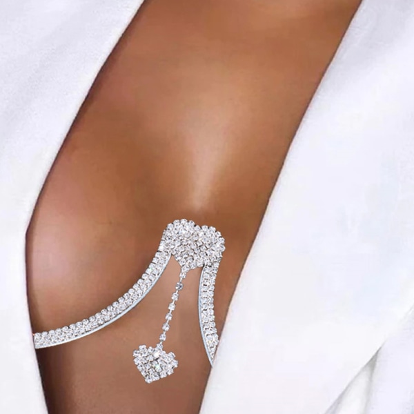 Rhinestone Brystbeslag Kæde Trendy Krystal Hjerte Vedhæng Brystbeslag BH Kæde Sexet Bikini BH Body Chain smykker til kvinder (sølv)