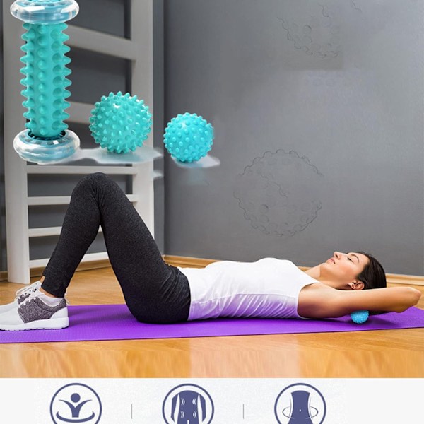 Pakke med 3 Fodmassage Rulle & Massagebold Terapi Sæt, Massageværktøj til Muskelsmertelindring fra Plantar Fasciitis til Triggerpunktfrigivelse