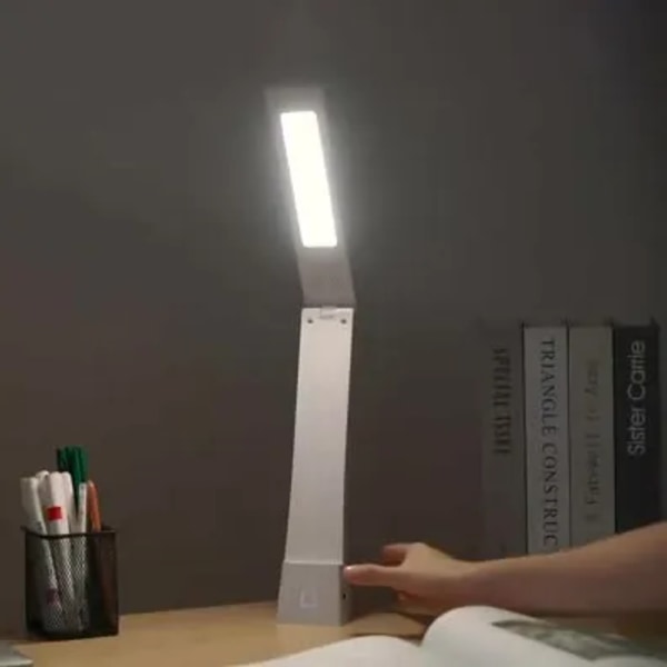Laddbar Bordlampa, Modern LED Skrivbordslampa Batteridriven, Beröringskänslig Kontroll, Sladdlös/Bärbar Minilampa, Resa, Läxor (Vit)