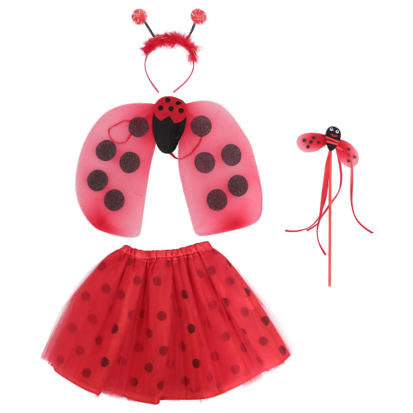 1 sæt udklædningssæt til børneferiefest Ladybug Wing Net Gaze-nederdelsæt (rød)Rød46x31cm Red 46x31cm