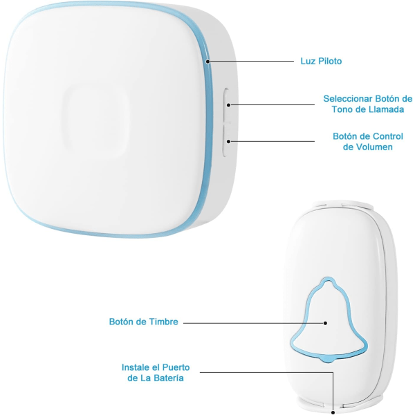 Trådløs Dørklokke, 38 Valgfrie Ringetoner, 0-110dB Lydstyrke, 4 Justerbare Hastigheder, Hulfri Installation, IP44 Vandafvisende