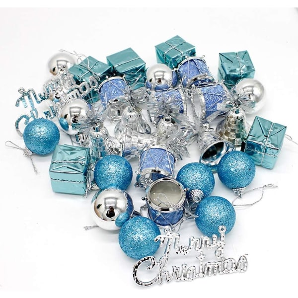 Julgranspynt Set, 32 st Mini Röda och Gyllene Bollpynt Dekoration för Julgranar Blå Blue