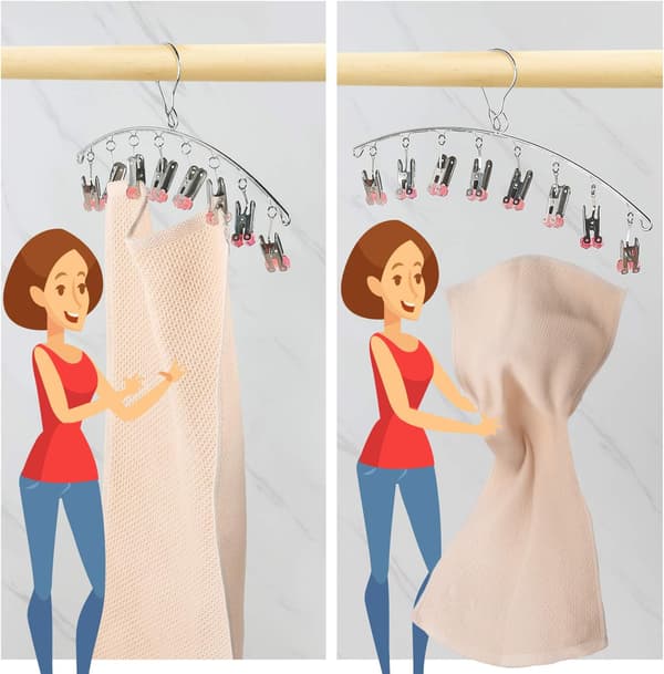 2-pack Stainless Steel Drying Hanger, Hanging Drying Rack with 8 Clips for Underwear, Socks, Quickly Remove Clothes from Hanger, Red