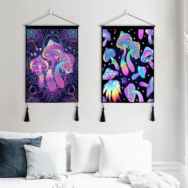 Sett med 2 sopptepper med dusker Trippy teppe Psykedelisk