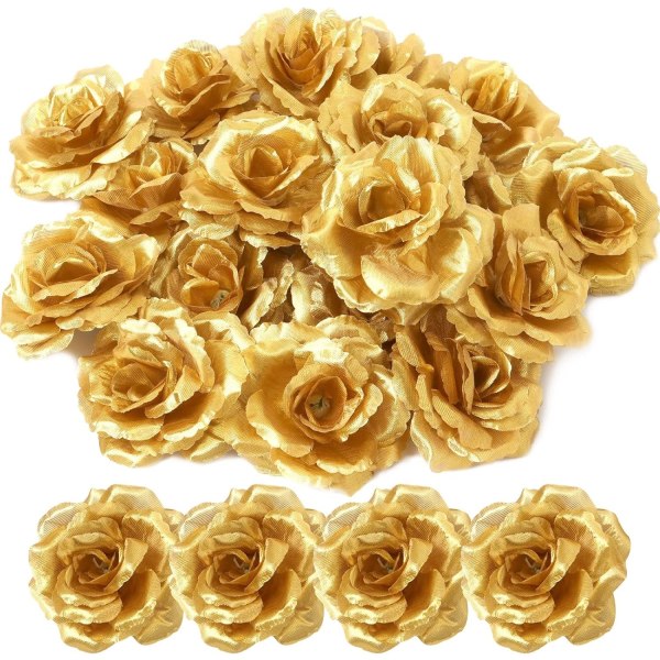 30 Pack Artificial Gold Roses Flowers,Flower Head,Gold Artificial Silk Rose Flower Heads for Valentine's Day Wedding Party Home Decor