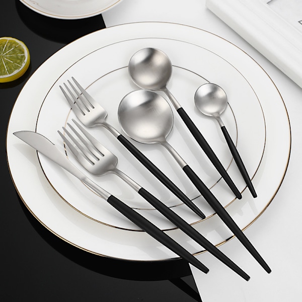 Mat Sort Sølv Sæt, Moderne Rustfrit Stål Bestik Sæt, Bestik Sæt til Hjemmet og Restauranten, Satin Finish, Opvaskemaskine Sikker
