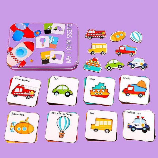 Barn lärande pusselkort Djur/Transport/frukt Matchande pussel Trä pedagogiska leksaker för barn Förskoleleksaker för barnTraffic