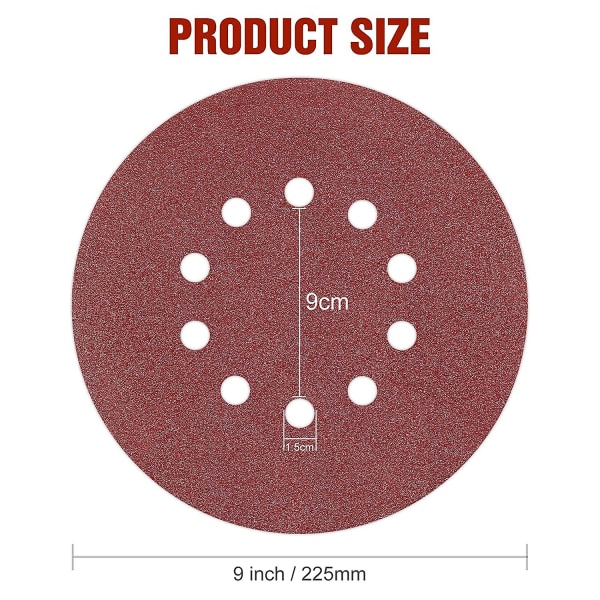 225mm Slip-skive, 25 stk P60 Korn 10 Hull Runde Slip-skive, For Lang Hals Slipeskive, Gipsvegg Slipeskive Og Giraff Sliping.