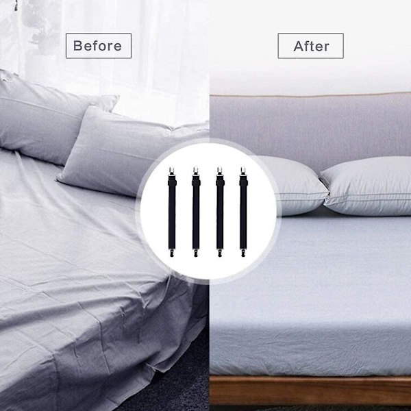 8 Pak Sengelin Tilbehør Justerbar Sengelin Strækker Elastisk Stræklagen Rem, Til Sengelin, Sofa, Strygebræt - 60cm Til 200cm, Sort