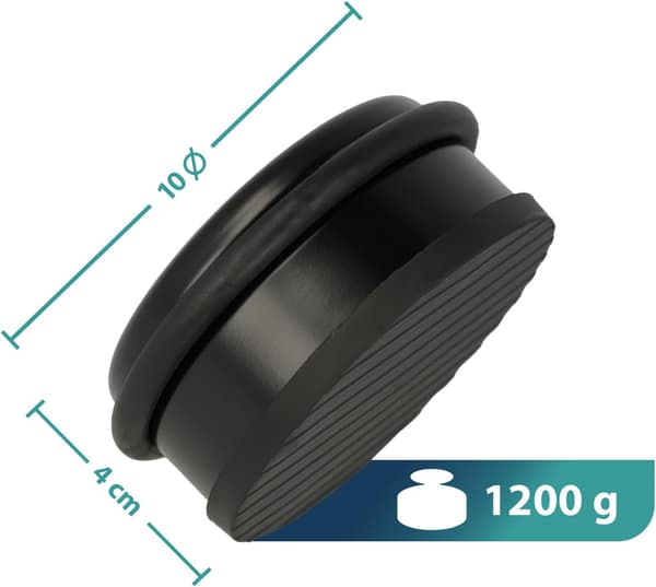 Sort dørstopper i rustfrit stål | Rund, vejer 1,2 kg | Diameter 10 cm, højde 4 cm