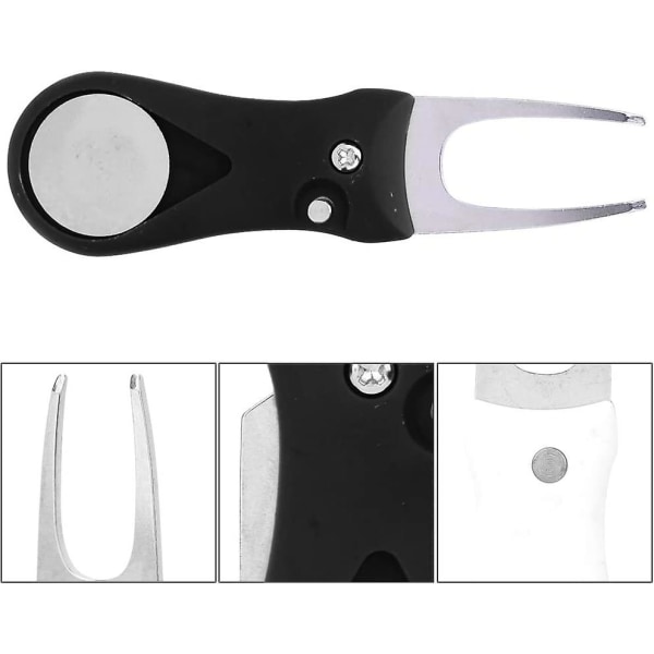 Golf Divot Repair Tool, Rustfritt Stål Plast Håndtak Golf Fjær Divot Repair Pitch Putting Fork Tool For Trening Øving (1 stk, Svart)