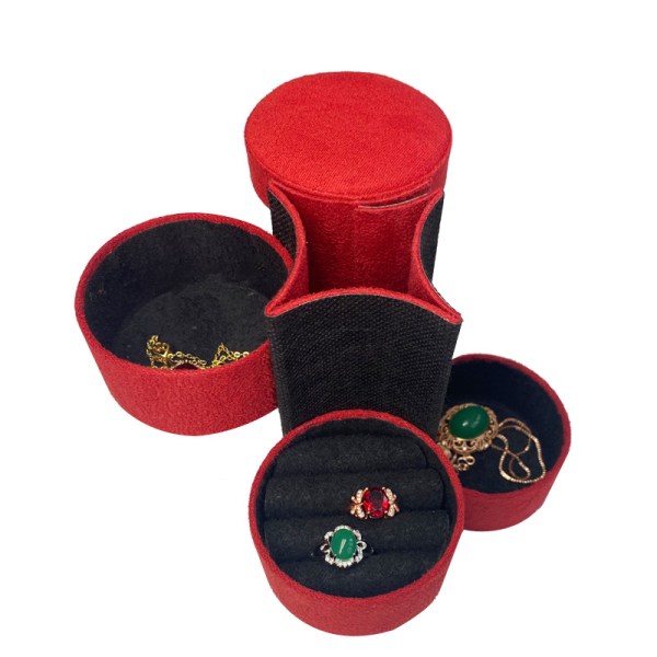 Red 3-Layer Velvet Jewelry Box