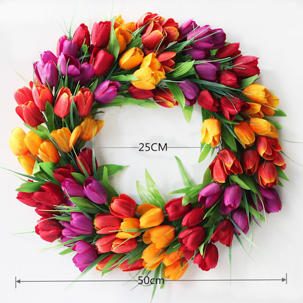3-färgad Tulpan Krans 20 Tum Vårkrans Blomma för Ytterdörr Krans, Bondgårdsdekor Inomhus & Utomhus Bröllop Vägg Hem