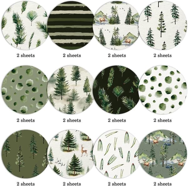 Double-Sided Christmas Scrapbook Paper - 24 Sheets Christmas Tree Green Nature Forest Patterned Holiday Paper for Scrapbooking