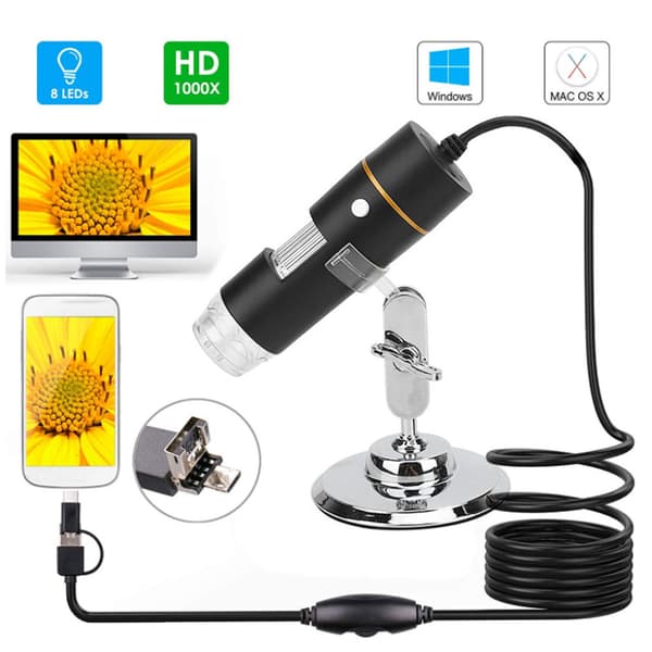 300 000 Pixel Digital Microscope USB HD 1000X PCB Magnifier with 8 LED Lights and Microscope Stand