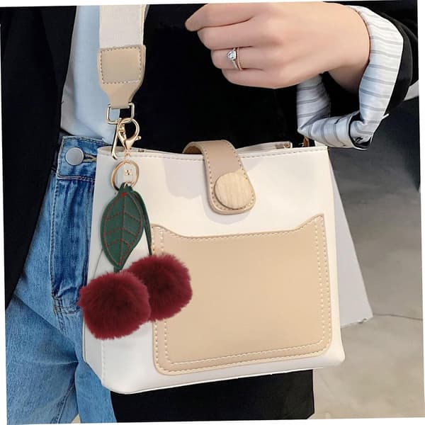 Cherry Plush Keychain Mini Handbag Charm Fluffy Bag Accessory Soft Burgundy Keychain
