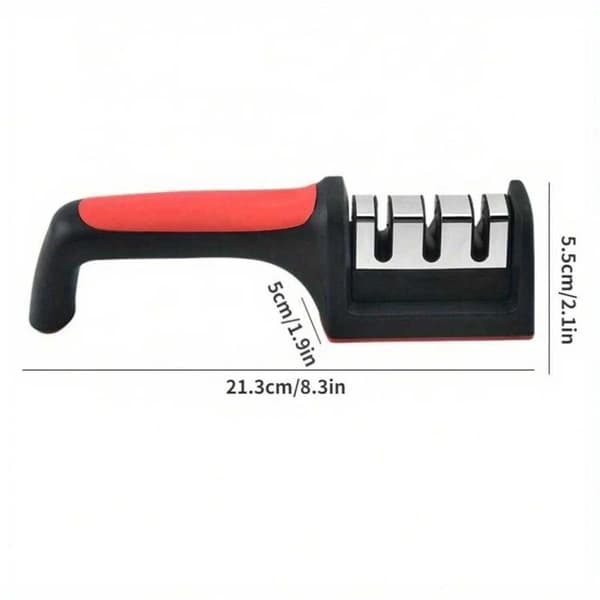 Three-in-one manual knife sharpener for the home kitchen.
