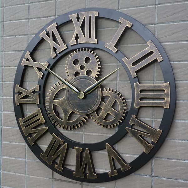 Decorative Wall Clock Hanging Clock 34cm Wood Industrial Style High-Precision Movement