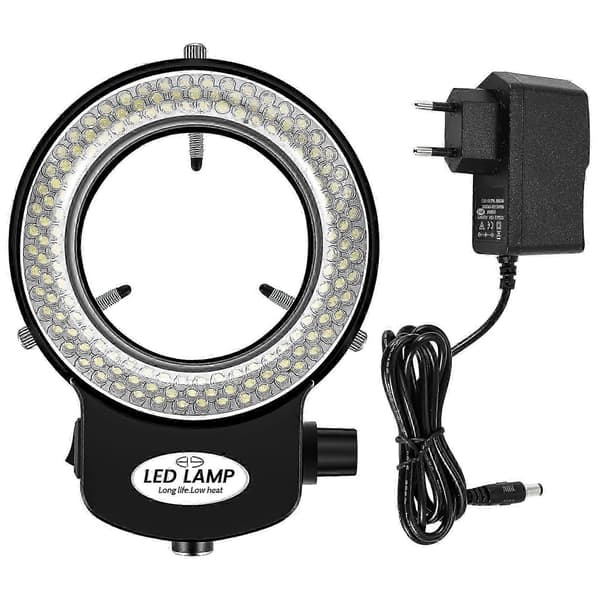 Dimmable 144 LED Ring Light for Microscope with Adjustable Brightness 0-100% Mini Scope Illumination Solution