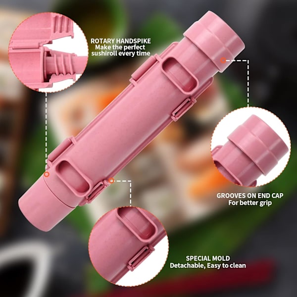 Sushi Maker Kit, Sushi Maker Rulle, Sushi Bazooka, Sushi Maker, Sushi Maskine, Sushiforme til Begyndere, med Bambusmåtte og Klud