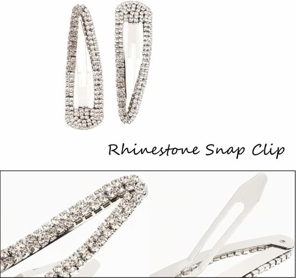4 kpl Rhinestone Snap Clips Suuri hopea silver