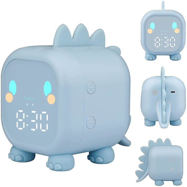 Barnealarmklokke Digital, Dinosaur Alarmklokke Med Nattelykt Snooze Timer Temperatur Barne Søvn Trener, Alarm (1stk) Blå