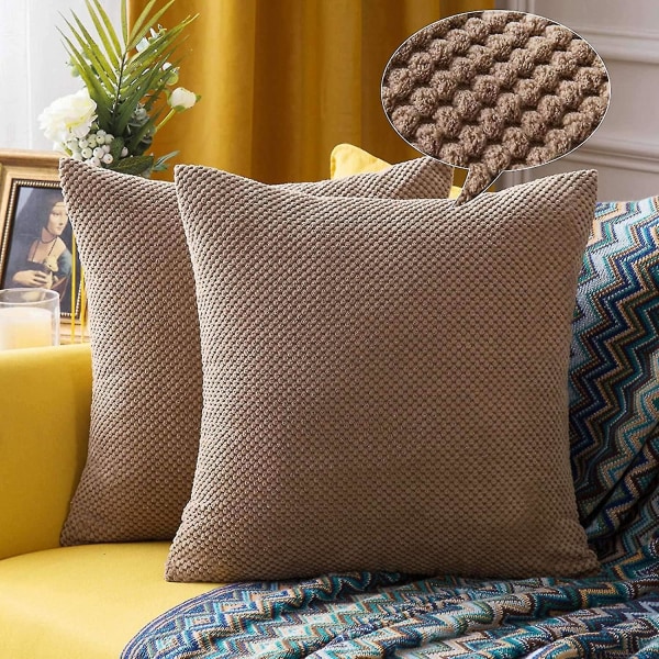 2stk Corduroy Granulat Pudebetræk Bløde Pellets Solid dekorativ firkantet pudebetræk til sofa