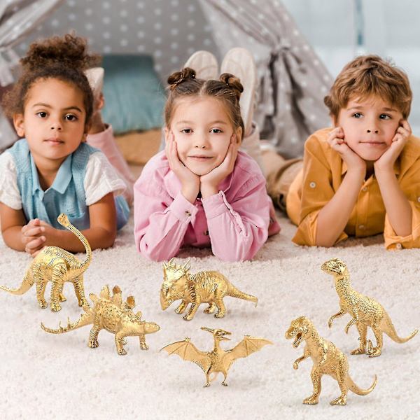 Guld Edition Dinosaur Model Kit Fødselsdagsfest Dinosaur Dekoration Håndlavet Model Legetøj 6stk