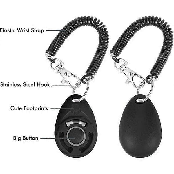 2-pack Dog Training Clicker with Wrist Strap, Pet Training Clicker with Large Button, Effective Tool for Behavior Improvement (Black and White)