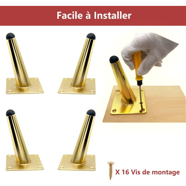 Set med 4 st 12 cm Möbelben i Guld, Sneda Bordben, Hållbara Metallben, Bordben, Soffa Ben för Att Byta Ut eller Justera Höjden på T