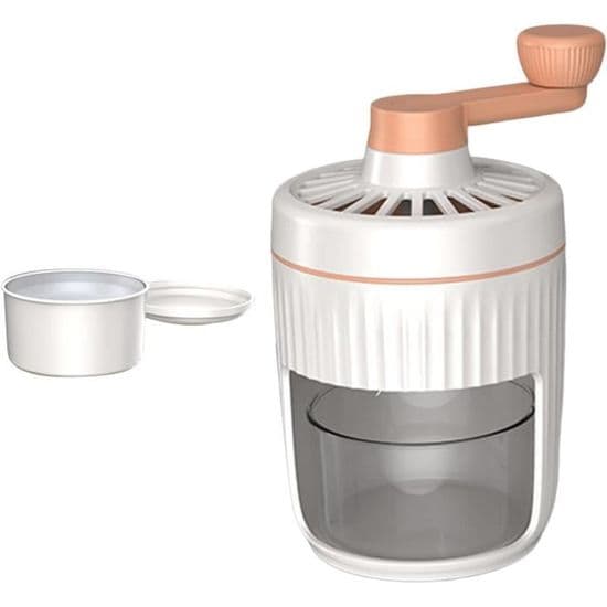 TRAHOO Manual Rotary Ice Crusher - Mini Size - Orange Handle - With Ice Cube Mold