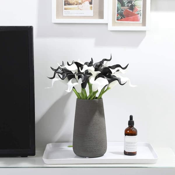 20 Pcs Calla PU Artificial Flowers Arrangement Office (Black and White)