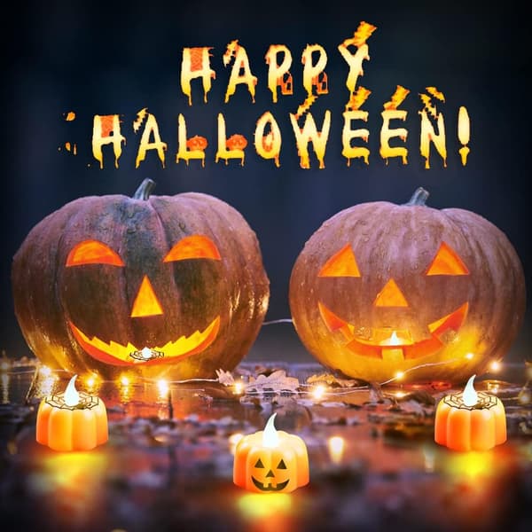 12-pack Halloween Pumpkin LED Tealights, Battery Operated