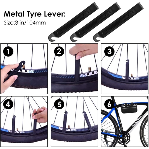 Cykelværktøjssæt, Cykelpunkteringsreparationssæt Cykel Multiværktøj, Dækhegn, Luftventil, Lapningssæt, Cykeltilbehør