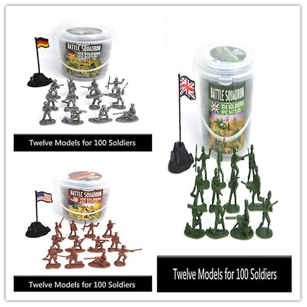 100 militära små modeller 12 modeller med nationell flagga armén strid militär modell strategi barns militära leksak set