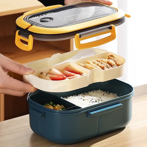 Lunch box with compartments, double layer leak-proof PP Bento Box for adults, work, school, travel, green